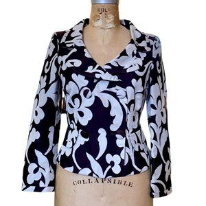 Carolina Herrera Double Breasted Blazer Floral Brown Cream size 8